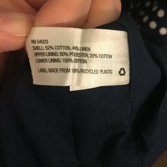 Women's Gap Linen Blend Navy Blue White‎ Polka Dot Strapless A-Line Dress Size 6 - Picture 4 of 4